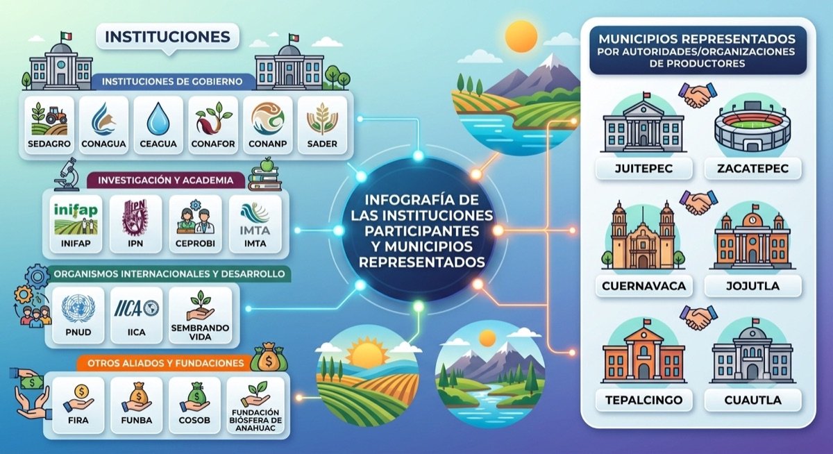 Infografía de las instituciones participantes y municipios representados